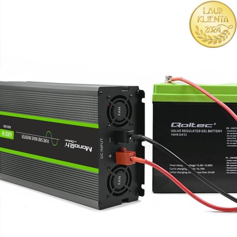 Qoltec Przetwornica napięcia Monolith | 3000W | 6000W | 24V na 230V | Czysty Sinus | LCD