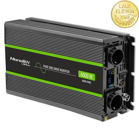 Qoltec Przetwornica napięcia Monolith | 3000W | 6000W | 24V na 230V | Czysty Sinus | LCD