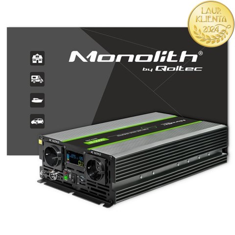 Qoltec Przetwornica napięcia Monolith | 3000W | 6000W | 24V na 230V | Czysty Sinus | LCD