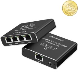 Qoltec Rozdzielacz Splitter Ethernet mini SWITCH 1x4 RJ45 | 1000Mb/s | USB-C | Aluminium