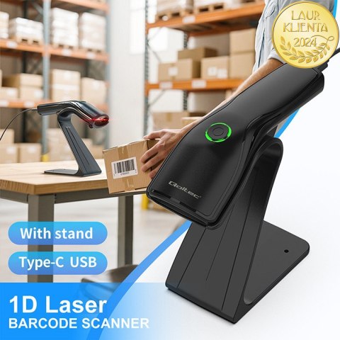 Qoltec Skaner czytnik kodów kreskowych + stojak na skaner | 1D | USB