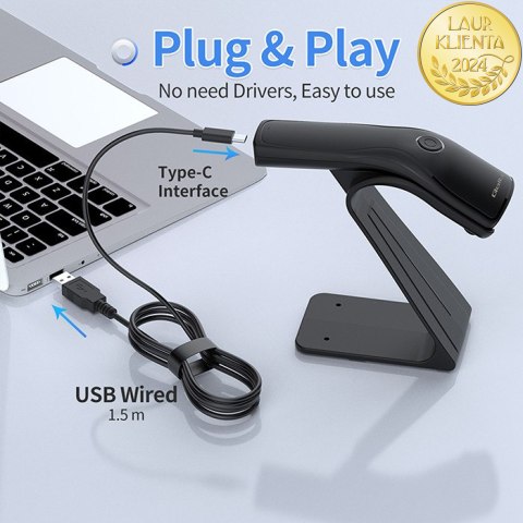 Qoltec Skaner czytnik kodów kreskowych + stojak na skaner | 1D | USB