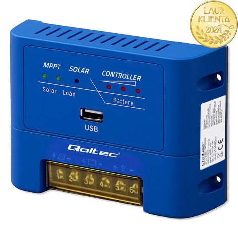 Qoltec Solarny regulator ładowania MPPT 15A do zasilania odbiorników DC i ładowania akumulatorów 12V / 24V | AGM | GEL