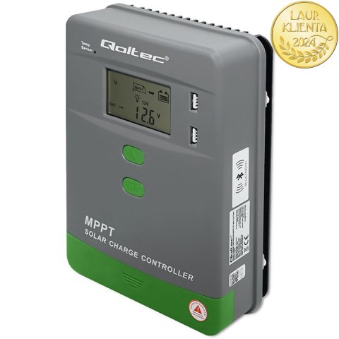 Qoltec Solarny regulator ładowania MPPT z czujnikiem temperatury 30A |12V / 24V | LCD | 2 x USB | Bluetooth | APP | GEL | LiFePO