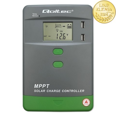 Qoltec Solarny regulator ładowania MPPT z czujnikiem temperatury 30A |12V / 24V | LCD | 2 x USB | Bluetooth | APP | GEL | LiFePO