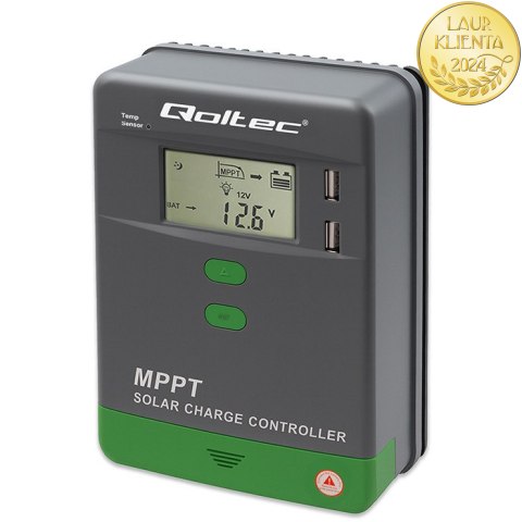 Qoltec Solarny regulator ładowania MPPT z czujnikiem temperatury 40A |12V / 24V | LCD | 2 x USB | Bluetooth | APP | GEL | LiFePO
