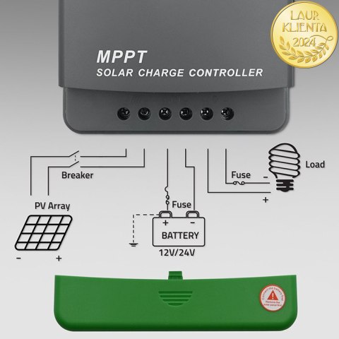 Qoltec Solarny regulator ładowania MPPT z czujnikiem temperatury 60A |12V / 24V | LCD | Bluetooth | APP | GEL | LiFePO4