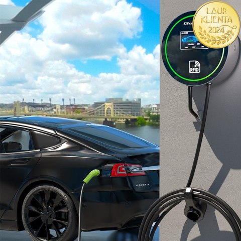 Qoltec Stacja ładowania EV 2w1 Typ2 | 22kW | Wi-fi| | LCD | 3 fazy | Wallbox | Smart life app| RFID | 5m