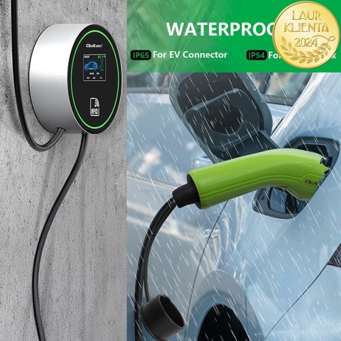 Qoltec Stacja ładowania EV 2w1 Typ2 | 22kW | Wi-fi| | LCD | 3 fazy | Wallbox | Smart life app| RFID | 5m