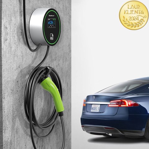 Qoltec Stacja ładowania EV 2w1 Typ2 | 22kW | Wi-fi| | LCD | 3 fazy | Wallbox | Smart life app| RFID | 5m