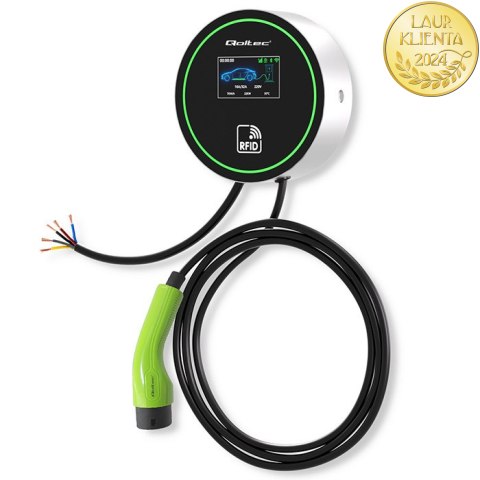 Qoltec Stacja ładowania EV 2w1 Typ2 | 22kW | Wi-fi| | LCD | 3 fazy | Wallbox | Smart life app| RFID | 5m