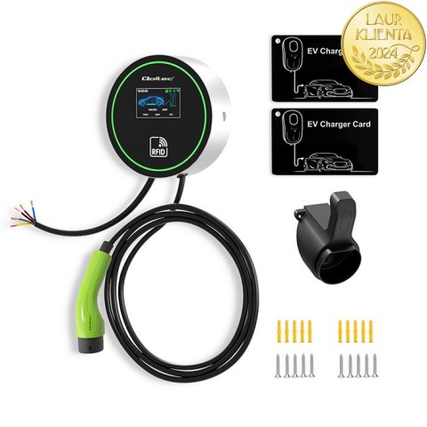 Qoltec Stacja ładowania EV 2w1 Typ2 | 22kW | Wi-fi| | LCD | 3 fazy | Wallbox | Smart life app| RFID | 5m