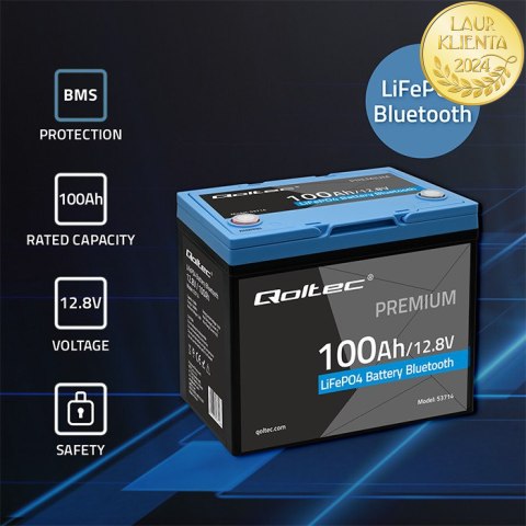 Qoltec Akumulator LiFePO4 Litowo-Żelazowo-Fosforanowy | 12.8V | 100Ah | 1280Wh | Bluetooth | BMS