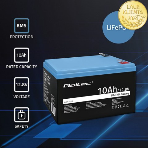 Qoltec Akumulator LiFePO4 Litowo-Żelazowo-Fosforanowy | 12.8V | 10Ah | 128Wh | BMS