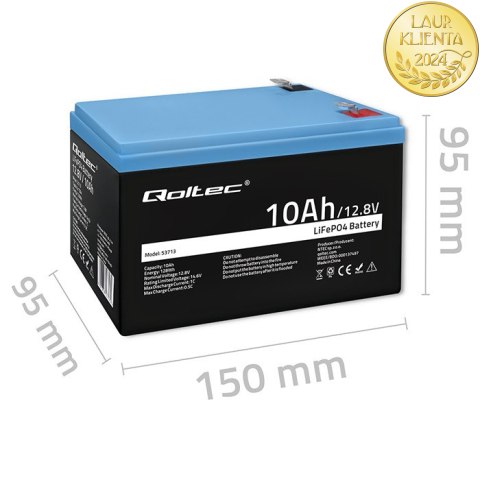 Qoltec Akumulator LiFePO4 Litowo-Żelazowo-Fosforanowy | 12.8V | 10Ah | 128Wh | BMS