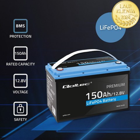 Qoltec Akumulator LiFePO4 Litowo-Żelazowo-Fosforanowy | 12.8V | 150Ah | 1920Wh| BMS