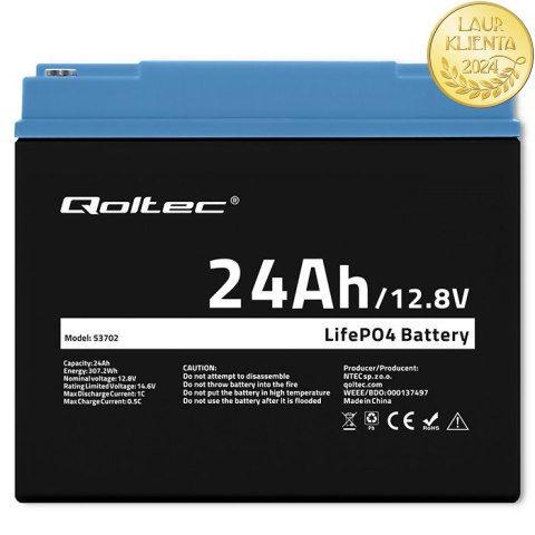 Qoltec Akumulator LiFePO4 Litowo-Żelazowo-Fosforanowy | 12.8V | 24Ah | 307.2Wh | BMS