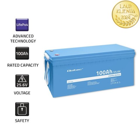 Qoltec Akumulator LiFePO4 Litowo-Żelazowo-Fosforanowy | 25.6V | 100Ah | 2560Wh | BMS