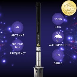 Qoltec Antena 4G LTE | 15dBi | dookólna | zewnętrzna | SMA | włókno szklane