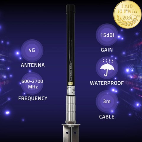 Qoltec Antena 4G LTE | 15dBi | dookólna | zewnętrzna | SMA | włókno szklane