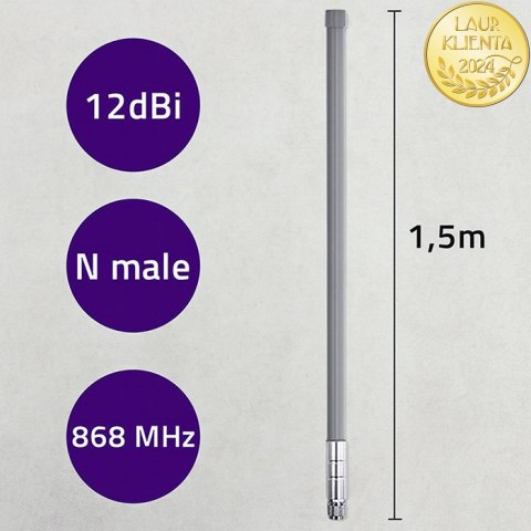 Qoltec Antena LoRa | 12dBi | dookólna | zewnętrzna | włókno szklane | 868 MHz | 1.5m
