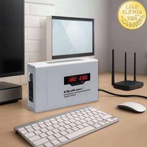 Qoltec Automatyczny Stabilizator napięcia AVR 1000VA | Compact | Toroidalny transformator