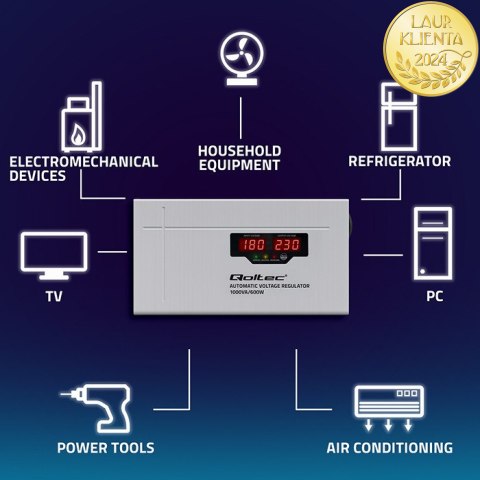 Qoltec Automatyczny Stabilizator napięcia AVR 1000VA | Compact | Toroidalny transformator