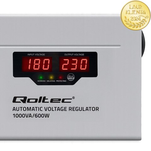 Qoltec Automatyczny Stabilizator napięcia AVR 1000VA | Compact | Toroidalny transformator