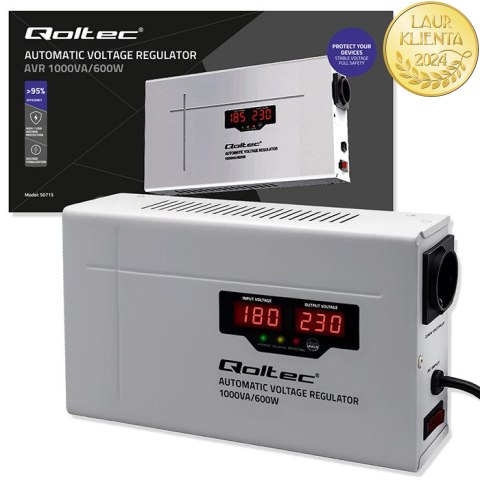 Qoltec Automatyczny Stabilizator napięcia AVR 1000VA | Compact | Toroidalny transformator