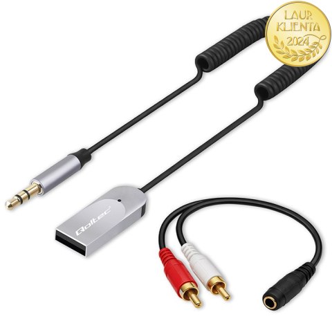 Qoltec Bezprzewodowy adapter odbiornik dźwięku Audio HiFi Home&Car| Bluetooth 6.0 | 2 x RCA | 1 x AUX MiniJack 3.5mm| USB | Mikr