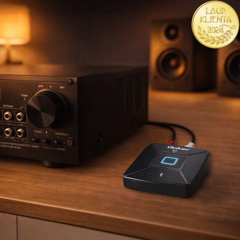 Qoltec Bezprzewodowy transmiter odbiornik Audio HiFi Home&Car| Bluetooth 6.0 | NFC | 2 x RCA | 1 x AUX MiniJack 3.5mm| Mikrofon