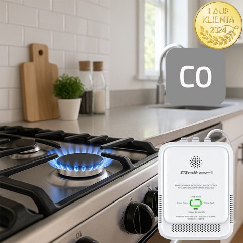 Qoltec Certyfikowany Czujnik tlenku węgla (czadu) | detektor CO | alarm 85dB | LED