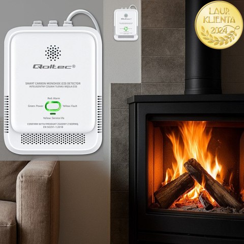 Qoltec Certyfikowany Czujnik tlenku węgla (czadu) | detektor CO | alarm 85dB | LED