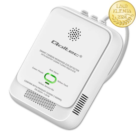 Qoltec Certyfikowany Czujnik tlenku węgla (czadu) | detektor CO | alarm 85dB | LED