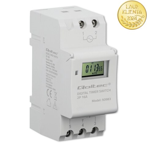 Qoltec Elektroniczny programator czasowy TIMER na szynę DIN z wbudowaną baterią | Haromonogram 7 dni | 16 programów