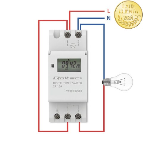 Qoltec Elektroniczny programator czasowy TIMER na szynę DIN z wbudowaną baterią | Haromonogram 7 dni | 16 programów