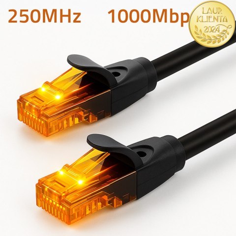 Qoltec Kabel Patchcord UTP | CAT6 | 2 x RJ-45 | High speed 1Gb/s | Pozłacane styki | 10m | czarny