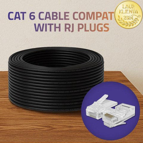 Qoltec Kabel Patchcord sieciowy skrętka UTP | CAT6 | High speed 1Gb/s | LAN | 50m | czarny