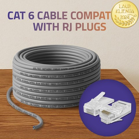 Qoltec Kabel Patchcord sieciowy skrętka UTP| Miedziany Cu |CAT6 | High speed 1Gb/s | LAN | 100m | szary