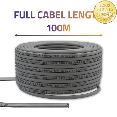 Qoltec Kabel Patchcord sieciowy skrętka UTP| Miedziany Cu |CAT6 | High speed 1Gb/s | LAN | 100m | szary