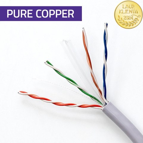 Qoltec Kabel Patchcord sieciowy skrętka UTP| Miedziany Cu |CAT6 | High speed 1Gb/s | LAN | 25m | szary