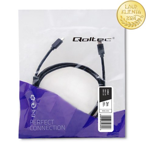 Qoltec Kabel USB 2.0 typ C męski | USB 2.0 typ C męski | 2m | Czarny
