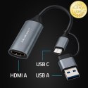 Qoltec Karta przechwytywania obrazu | Adapter USB-C USB-A | HDMI | 4K 30Hz | Aluminium