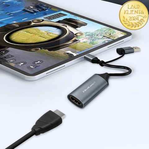 Qoltec Karta przechwytywania obrazu | Adapter USB-C USB-A | HDMI | 4K 30Hz | Aluminium