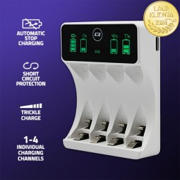 Qoltec Ładowarka do akumulatorków Ni-MH typu R03 AAA R6 AA | LCD | Kabel USB-C | Biała