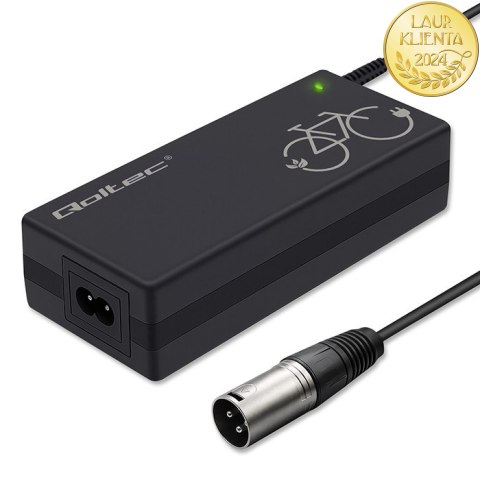 Qoltec Ładowarka do roweru elektrycznego 36V | 42V | 2A | 3P XLR-18mm +kabel zasilający