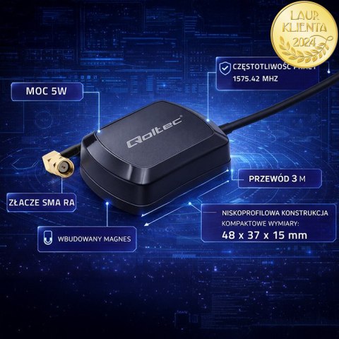 Qoltec Mobilna Antena GPS GLONASS z podstawą magnetyczną | dookólna | 28dBi | SMA RA