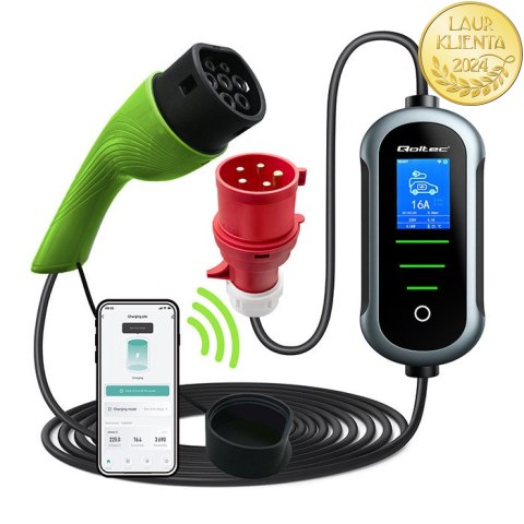 Qoltec Mobilna ładowarka do samochodu elektrycznego EV z regulacją 2w1 Typ2 | 22kW | 400V | CEE 32A | Wi-fi | TUYA | SMART LIFE 