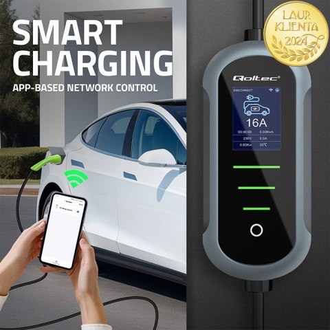 Qoltec Mobilna ładowarka do samochodu elektrycznego EV z regulacją 2w1 Typ2 | 22kW | 400V | CEE 32A | Wi-fi | TUYA | SMART LIFE 