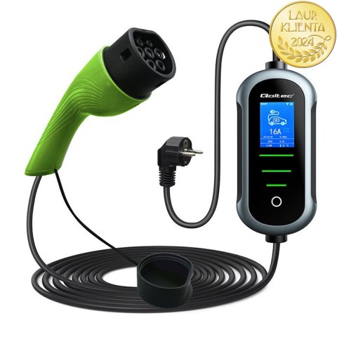 Qoltec Mobilna ładowarka do samochodu elektrycznego EV z regulacją 2w1 Typ2 | 3.5kW | 230V | SCHUKO 16A | Wi-fi | TUYA | SMART L